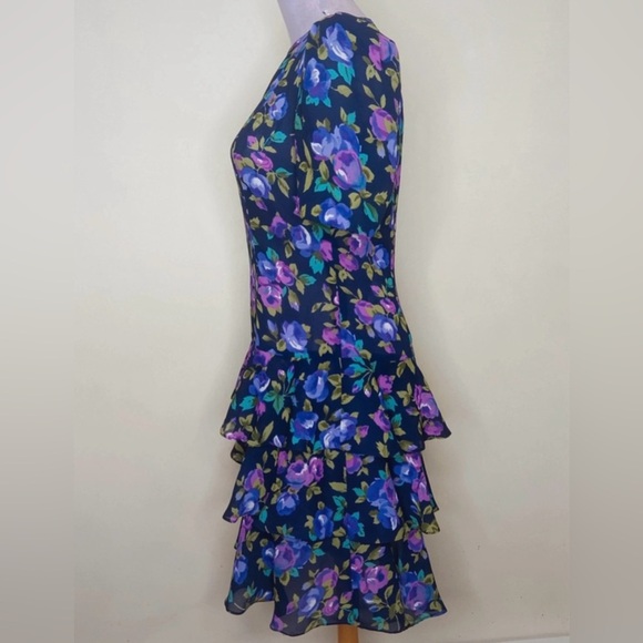 Leslie Fay Vintage Floral Ruffle Midi Dress Size Small - Picture 2 of 11